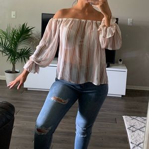 Sheer Striped Off the Shoulder Top
